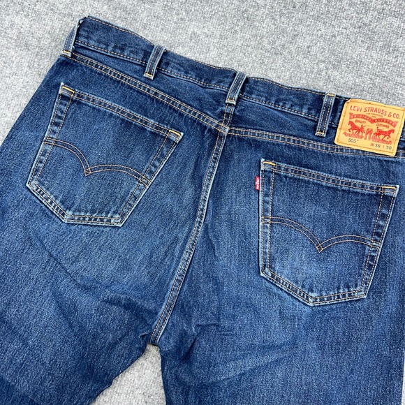 Levi's 505 Jeans 38X30 Blue Denim Dark Straight Leg High Rise Pockets Zip Fly - Picture 8 of 9